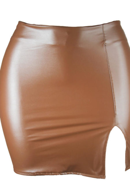 Kort kjol med slitz - brun
