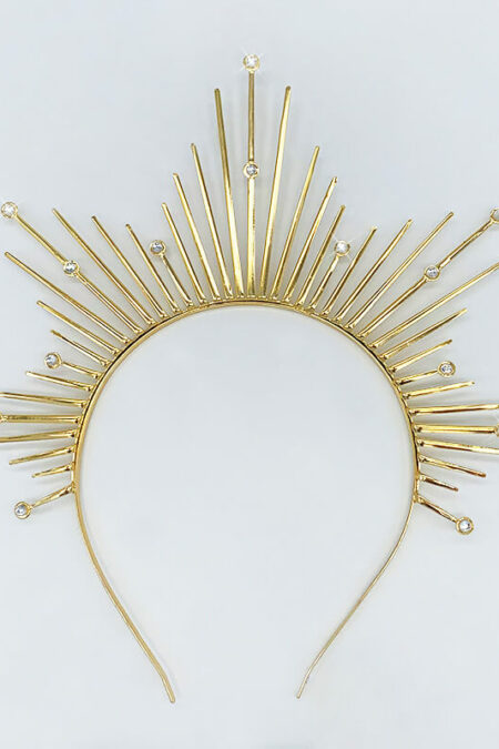 Tiara i Guldfärg Smyckad med Pärlor - Perfekt för Maskerad och Frihetsgudinnan-utklädnad